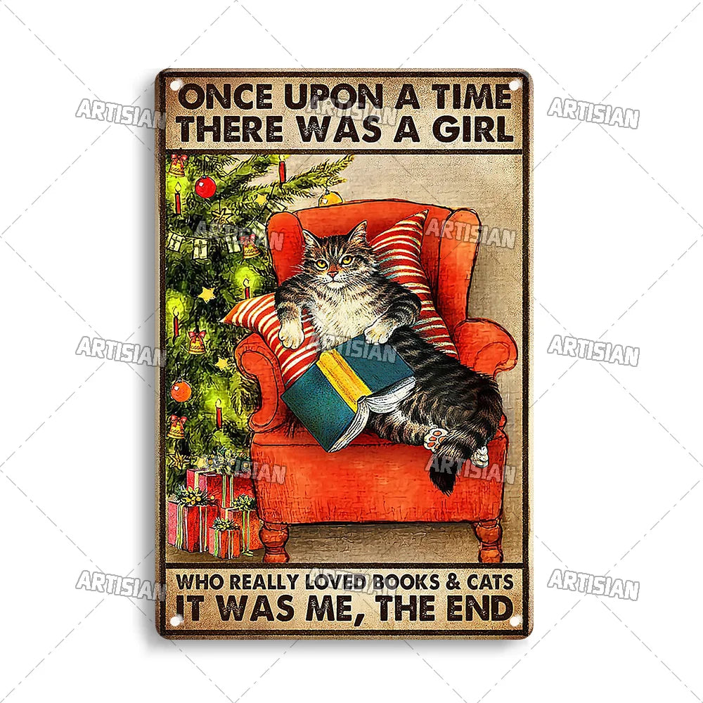 Black Cat Vintage Tin Plate, Horizontal Retro Wall Sign Gift