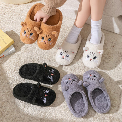 Cute Cartoon House Slippers for Women, Plush Insole, Flat