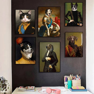 Vintage Cat Portrait Canvas Print, Classic Oil-Painting Style Cat Wall Art