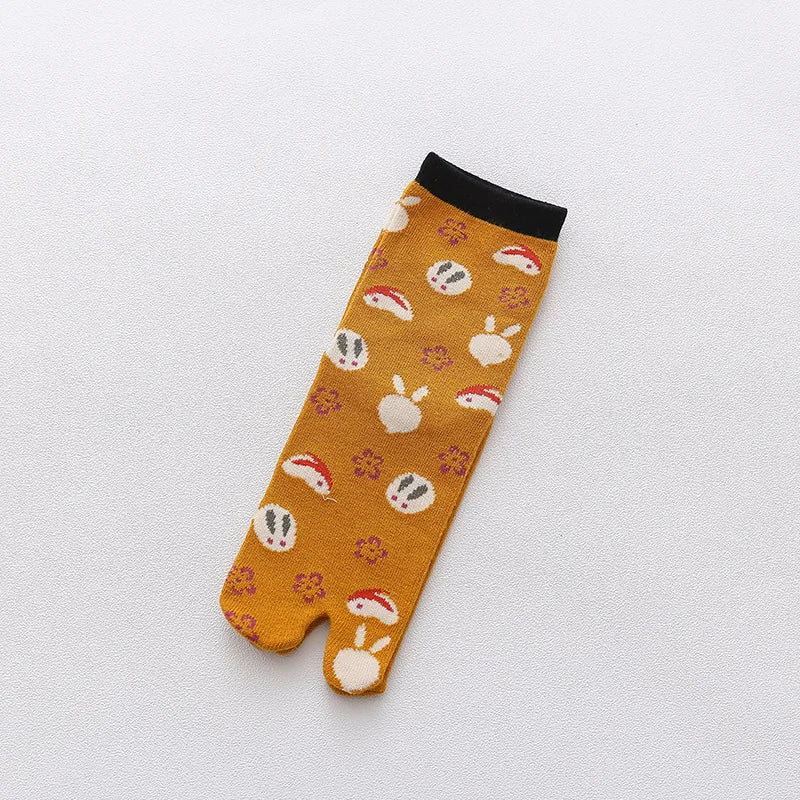 Cute Cat Tabi Socks 5 Pack, Two-Toe Socks for Flip-Flops