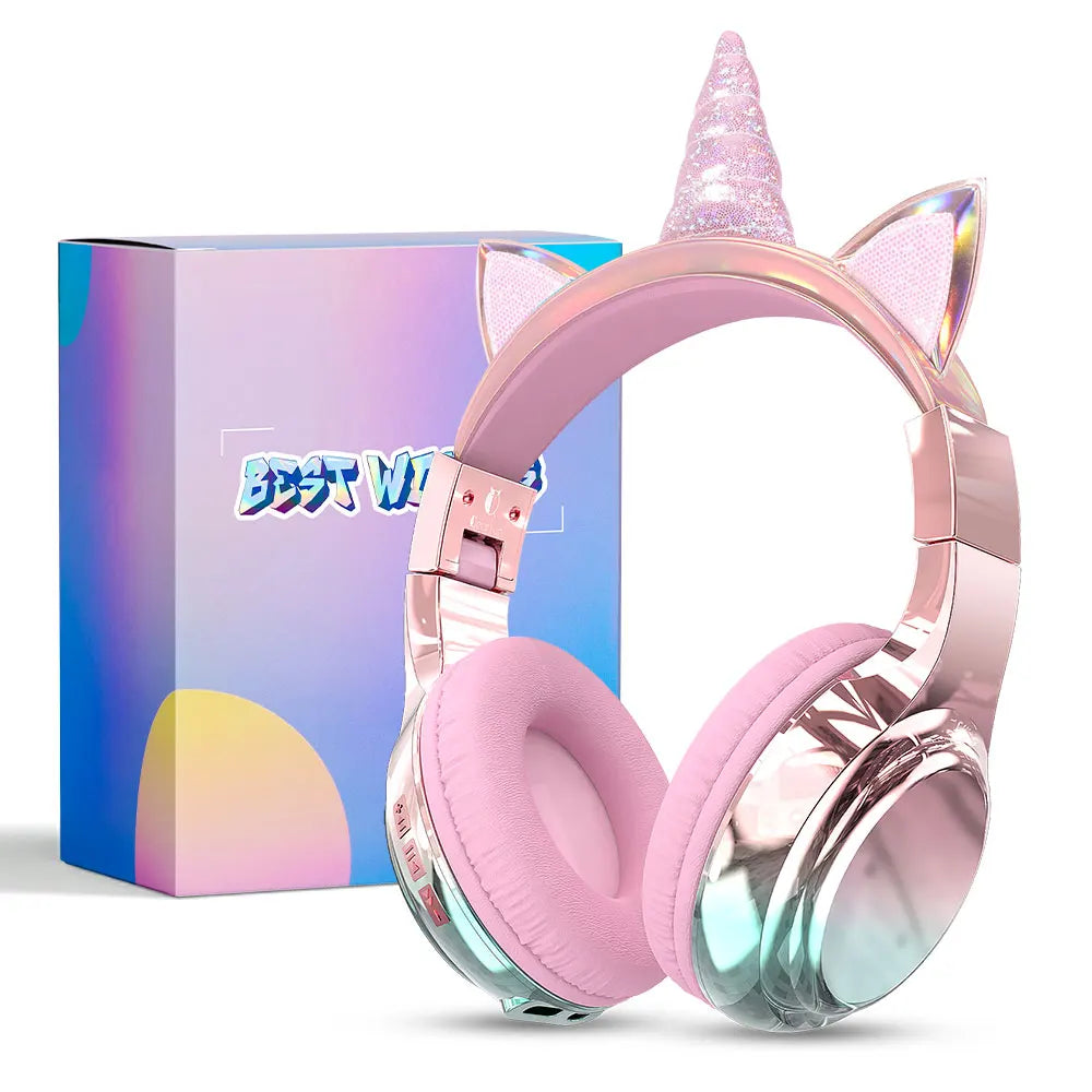 QearFun Cat Wallet Kids Bluetooth Headphones – Cat Ear & Unicorn Wireless Headset with Volume Limiting, 40mm Drivers & Mic