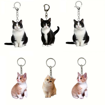 Tuxedo Cat Acrylic Keychain, Realistic Black and White Cat Print, 2 Inches