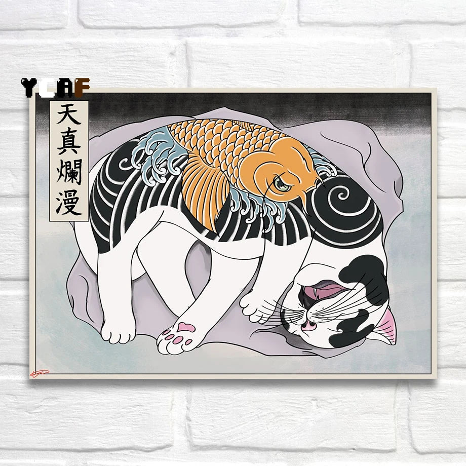 Tattoo Cats Canvas Print, Vintage Tattoo Parlor Cat Wall Art