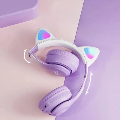 CEYYOR Cat Wallet Bluetooth Gaming Headset – RGB Cat Ear Wireless Headphones with 40mm Titanium Drivers, Boom Mic & TF Card