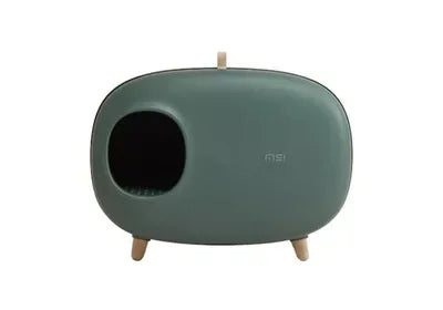 Mochi Shaped Enclosed Cat Litter Box, Rounded Covered Litter Box on Wooden Legs