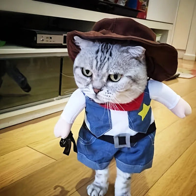 Cowboy Cat Costume With Hat, Funny Western Halloween Outfit for Cats