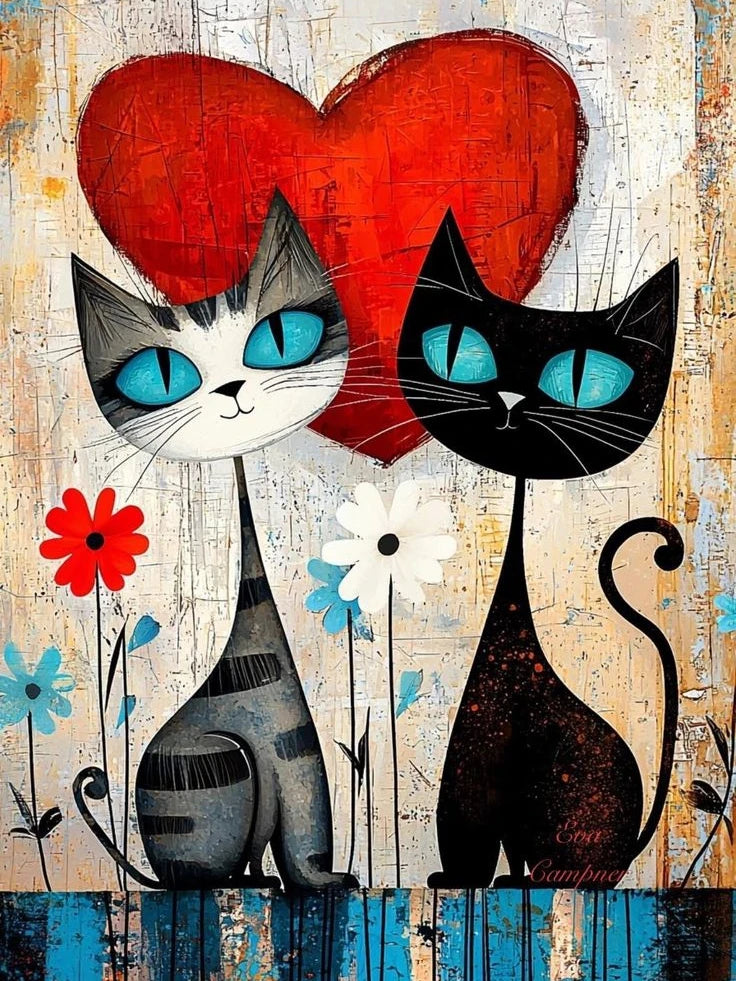 Geometric Cat Diamond Painting Kit, 5D Round Drill Wall Art