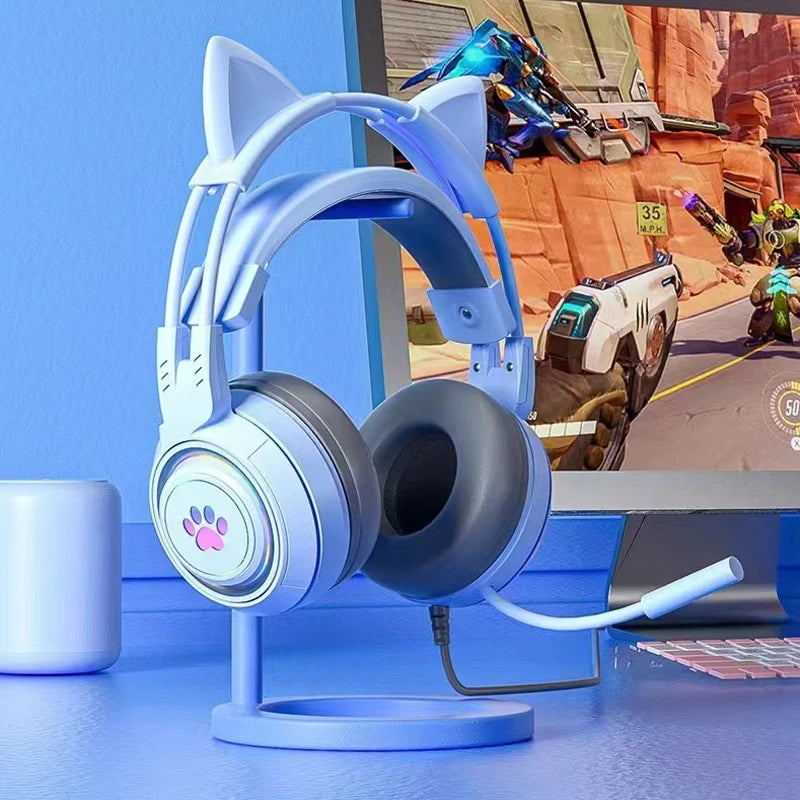 JINSERTA Cat Wallet Cat Ear Gaming Headphones – RGB Wired Headset with Mic, 50mm Drivers, 3.5mm Connection for PC & Phone