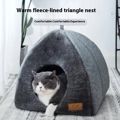 Triangle Cat Tent House with Fleece Lining and Carry Loop