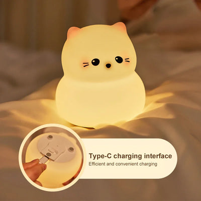 Silicone Cat Night Light, Touch-Control LED Lamp With 30-Minute Timer