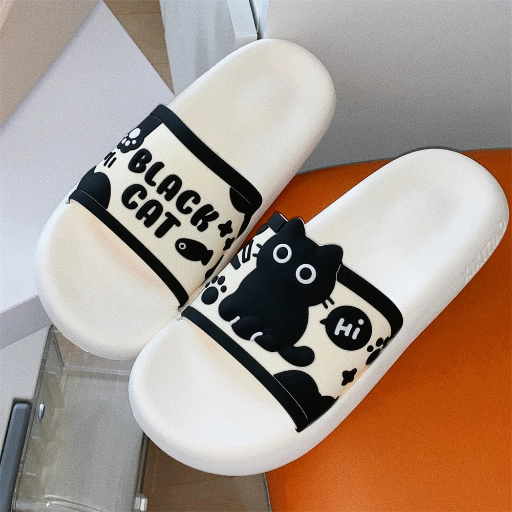 Black Cat Shower Slides for Women, Thick Cushioned EVA Sole