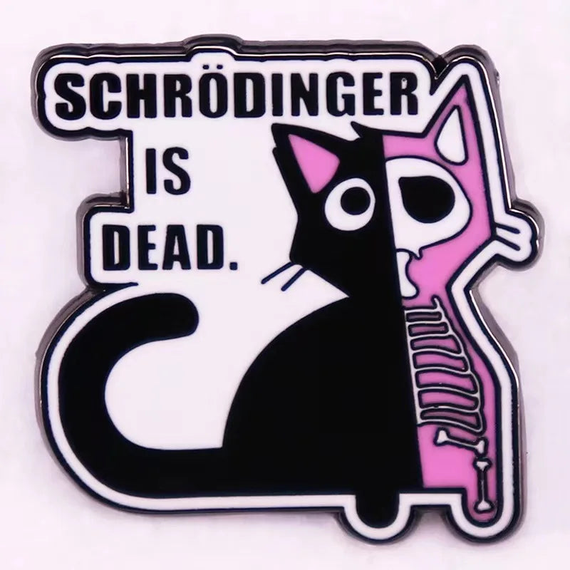 Schrodinger’s Cat Enamel Pin, Funny Physics Cat Badge