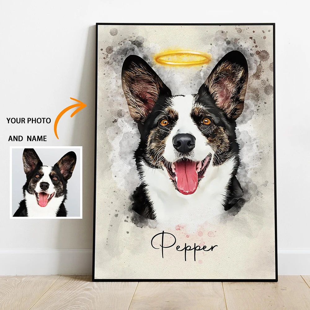 Custom Cat Portrait Canvas Print from Your Photo with Name