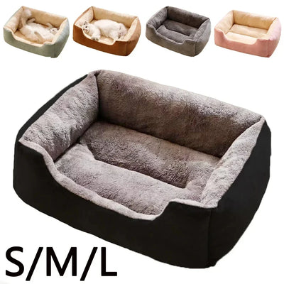 Rectangular Cat Bed with Low Front Entry and Plush Lining