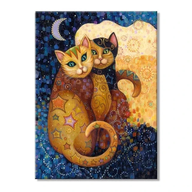 Gustav Klimt Style Cat Canvas Print, Decorative Cat Wall Art