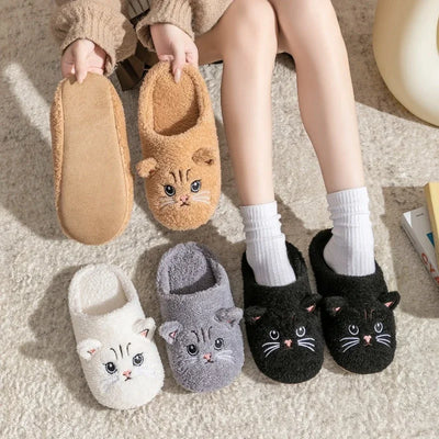 Plush Cat Slippers for Women and Men, Warm Fleece House Shoes