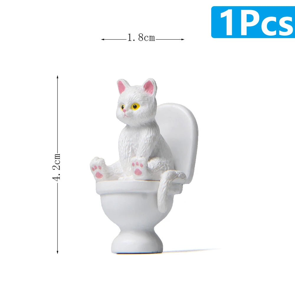 Cat on Toilet Figurine, Funny Mini Bathroom Cat Ornament