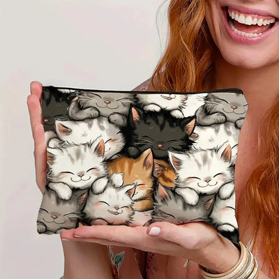 Stacked Cats Makeup Bag, Zipper Pouch With Boxed Bottom, 9.4 x 6.7 Inches