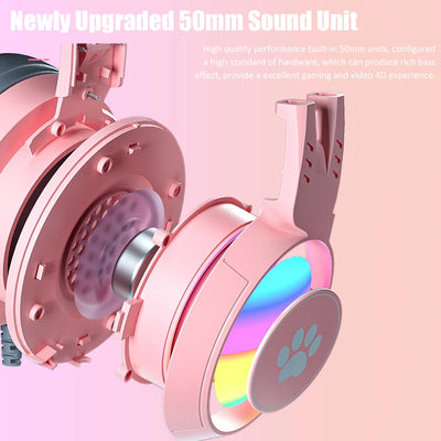 JINSERTA Cat Wallet Cat Ear Gaming Headphones – RGB Wired Headset with Mic, 50mm Drivers, 3.5mm Connection for PC & Phone