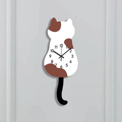 Calico Cat Wall Clock, Slim Swinging Tail Clock for Small Spaces