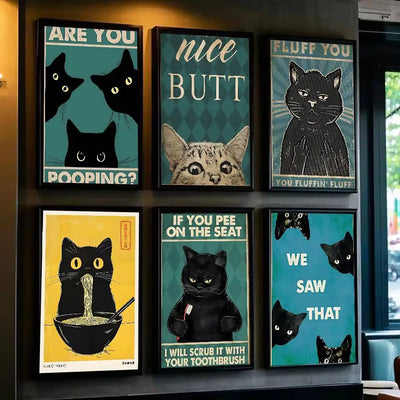 Self-Adhesive Black Cat Poster, Cute Peel and Stick Wall Art