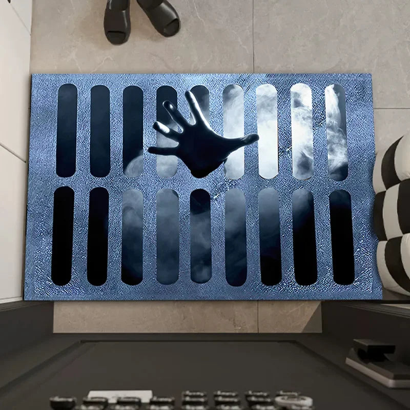 Halloween 3D Illusion Floor Mat, Skull and Pumpkin Entry Rug