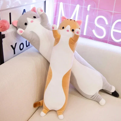 Gray Tabby Long Cat Plush, 20 Inch Squishy Cat Leg Pillow