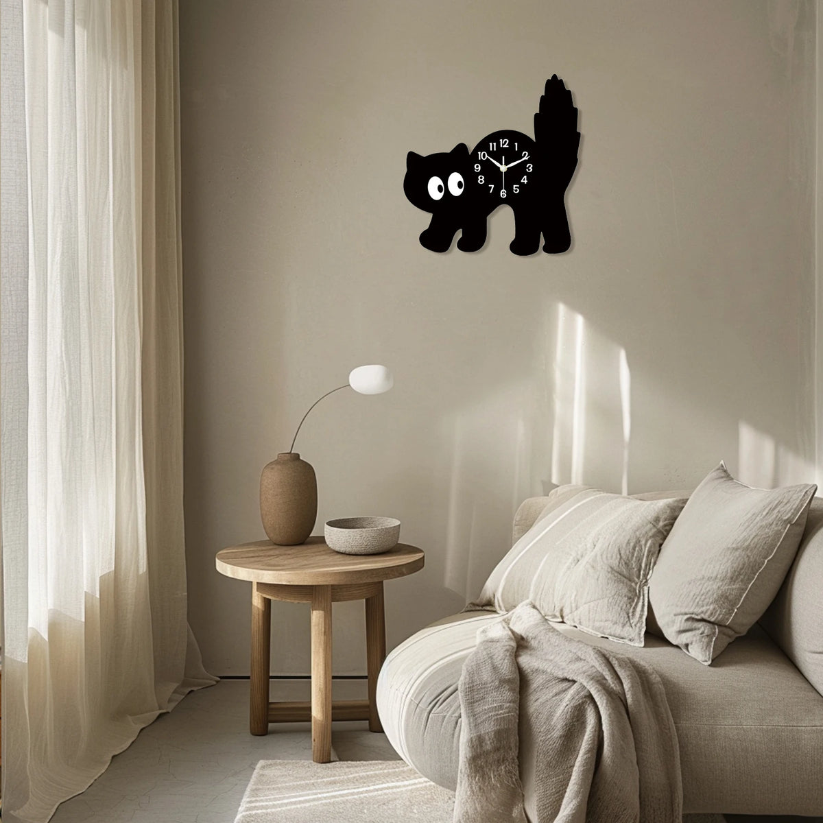 Scaredy Cat Wall Clock, Funny Black Cat Silhouette for Kitchens
