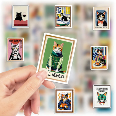 Funny Cat Art Poster Stickers, Vinyl Decals for Laptops and Water Bottles