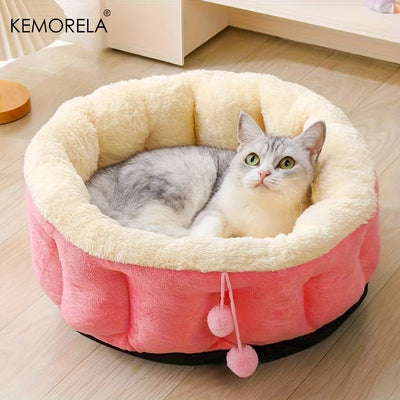 Extra High Side Round Cat Bed with Soft Cushion