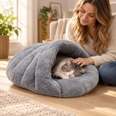 Slipper Cat Bed Cave with Soft Plush Lining