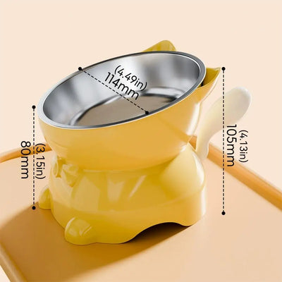 Cat-Shaped Raised Cat Bowl With Tilted Stainless Steel Dish, 6 Colors