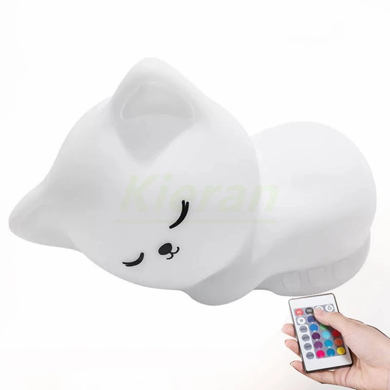 Sleeping Cat Night Light, Soft Silicone LED Lamp with 7 Colors