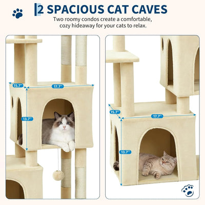61-Inch Large Cat Tree with 2 Condos and 7 Sisal Posts
