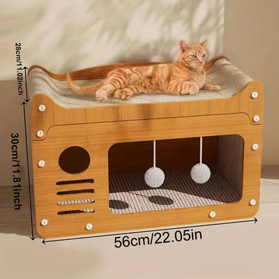 Two-Level Cat House with Scratching Board Top and Floor