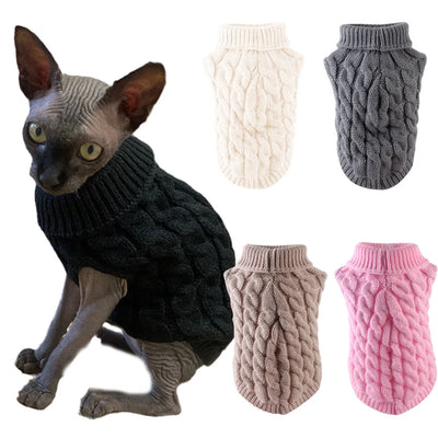 Knit Sphynx Cat Sweater in Solid Colors, Warm Winter Pullover XS to XXL