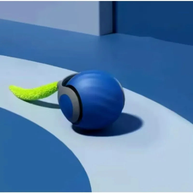 Automatic Rolling Cat Ball With Fuzzy Tail, USB Rechargeable, Blue or Orange