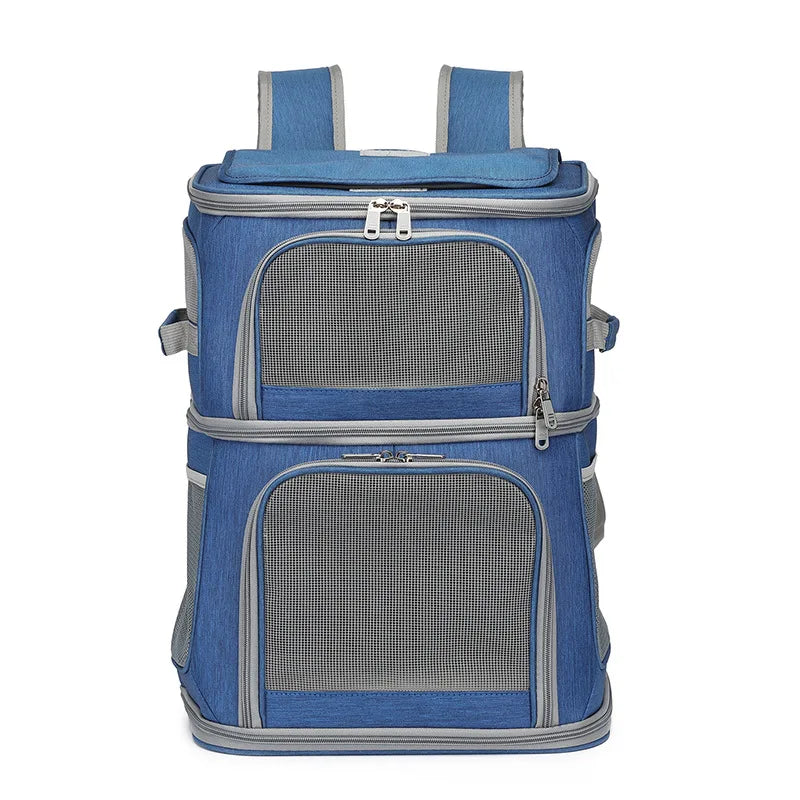 Double Cat Backpack Carrier for 2 Cats, Foldable Two-Level Design