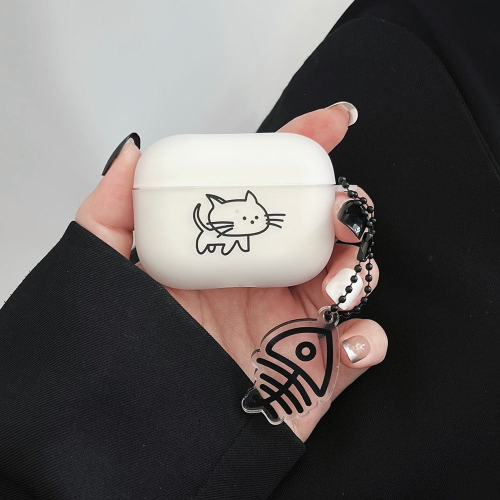 Black and White Cat Airpod Case - White / For AirPods 1 or 2