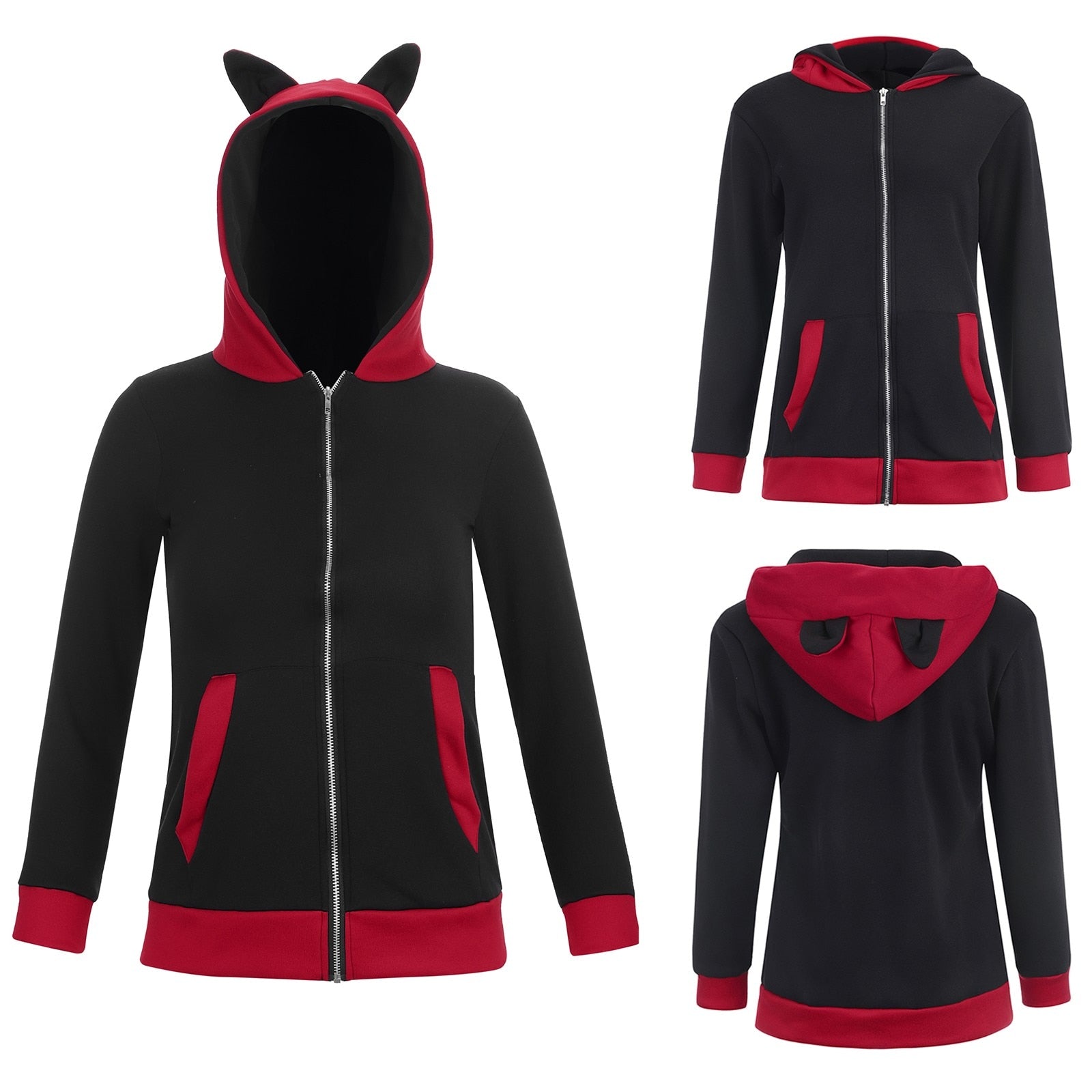 Cat Ear Hoodie - Red / S