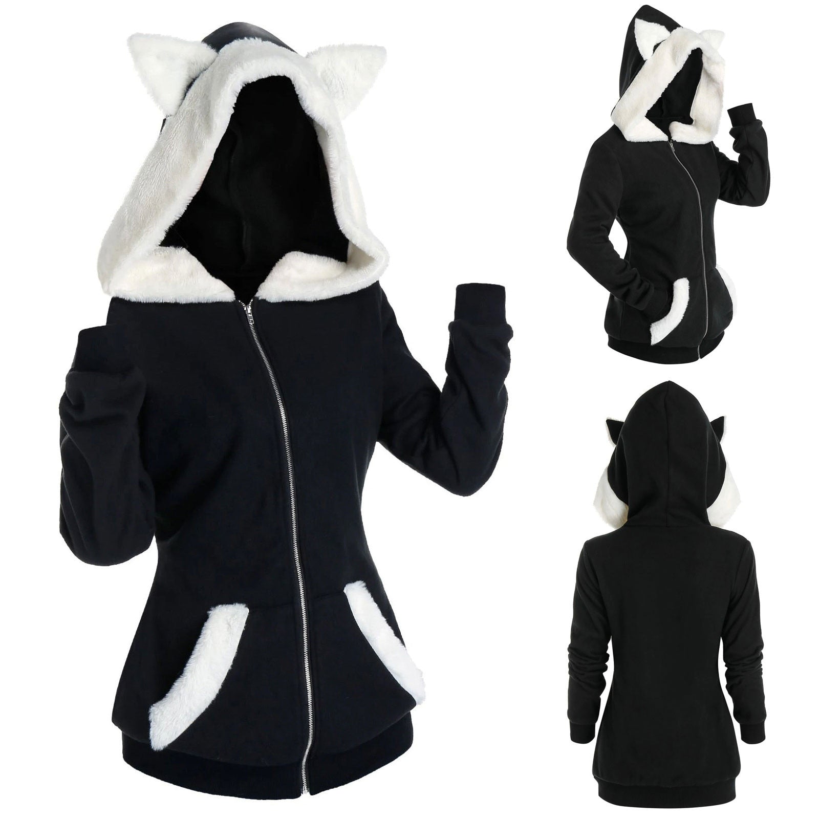Cat Ear Hoodie - Black / S