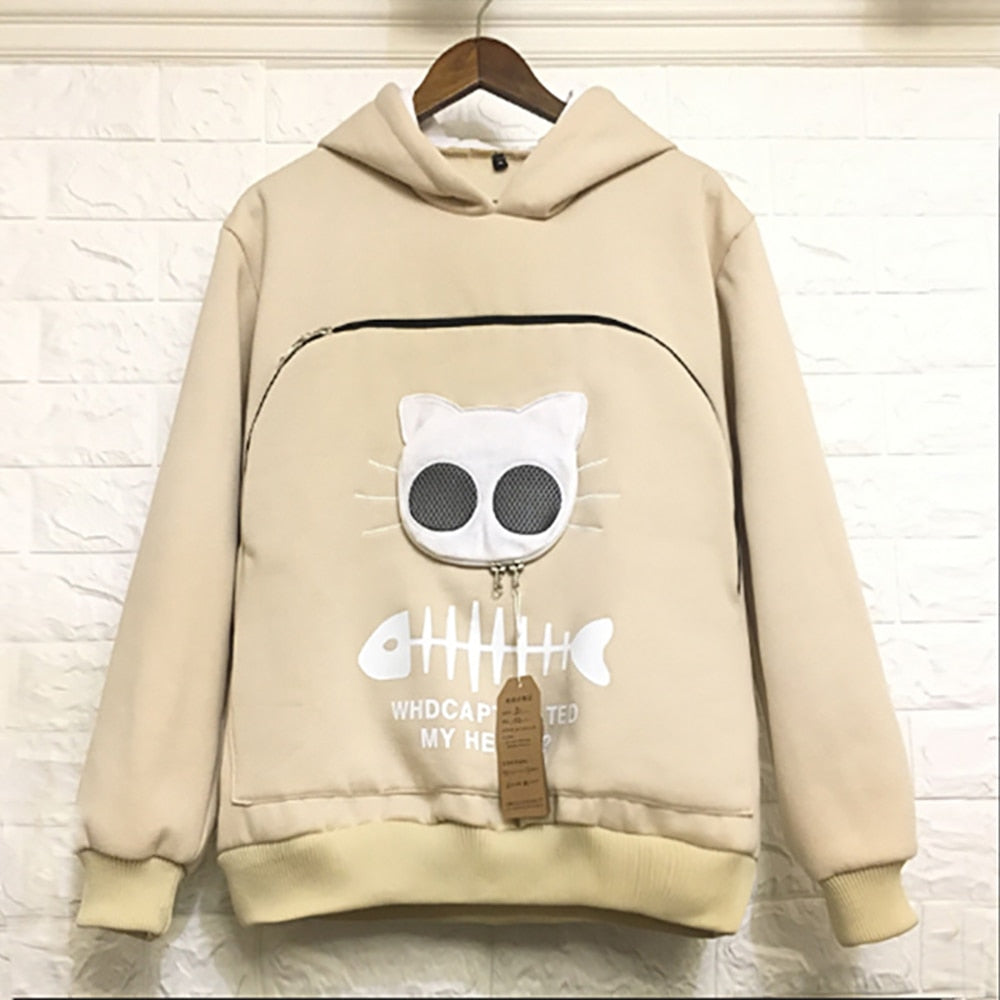 Cat Hoodie Pouch - Apricot / S