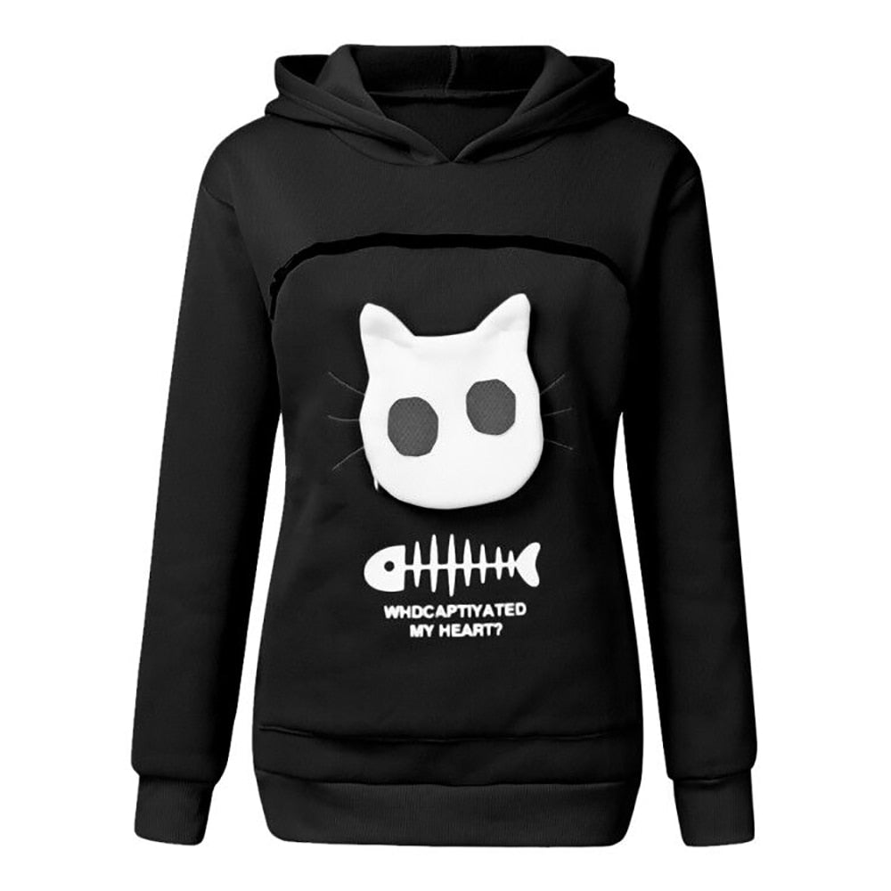 Cat Hoodie Pouch - Black / S