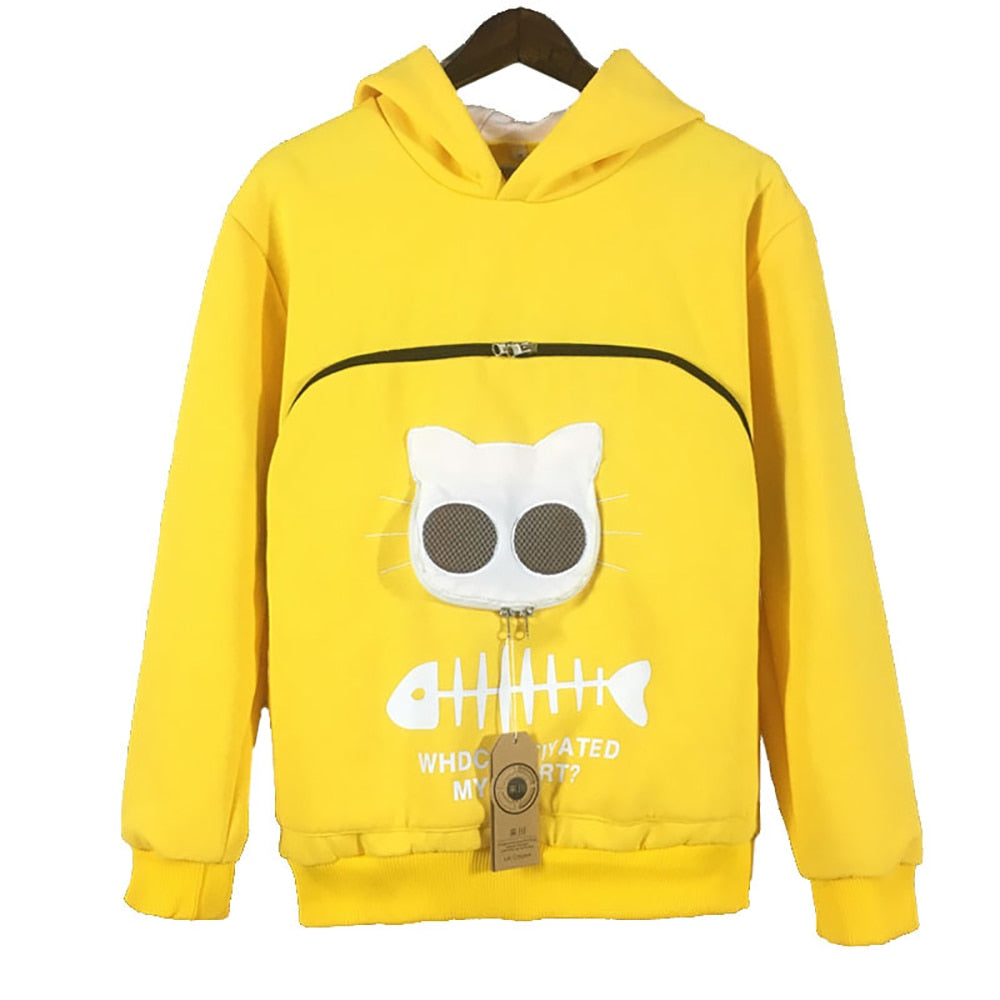Cat Hoodie Pouch - Yellow / S