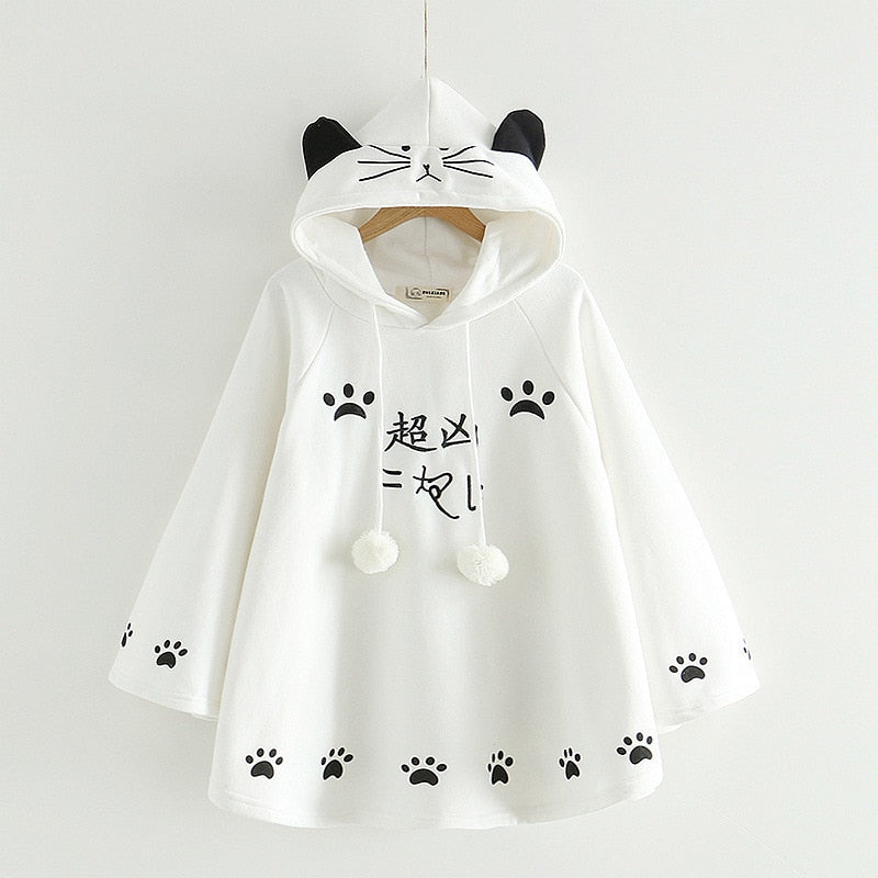 Cat Paw hoodie - White / One Size