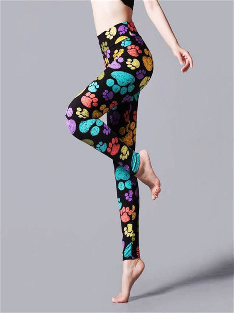 Colorful Cat Paw Leggings - S - Cat Leggings