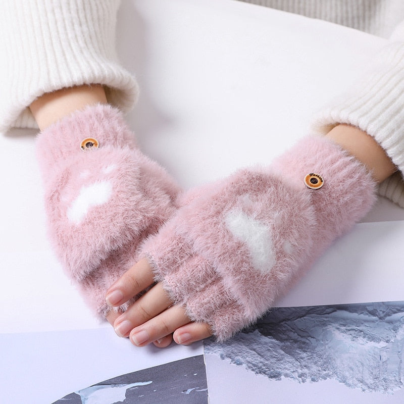 Fingerless Cat Gloves - Pink / One Size