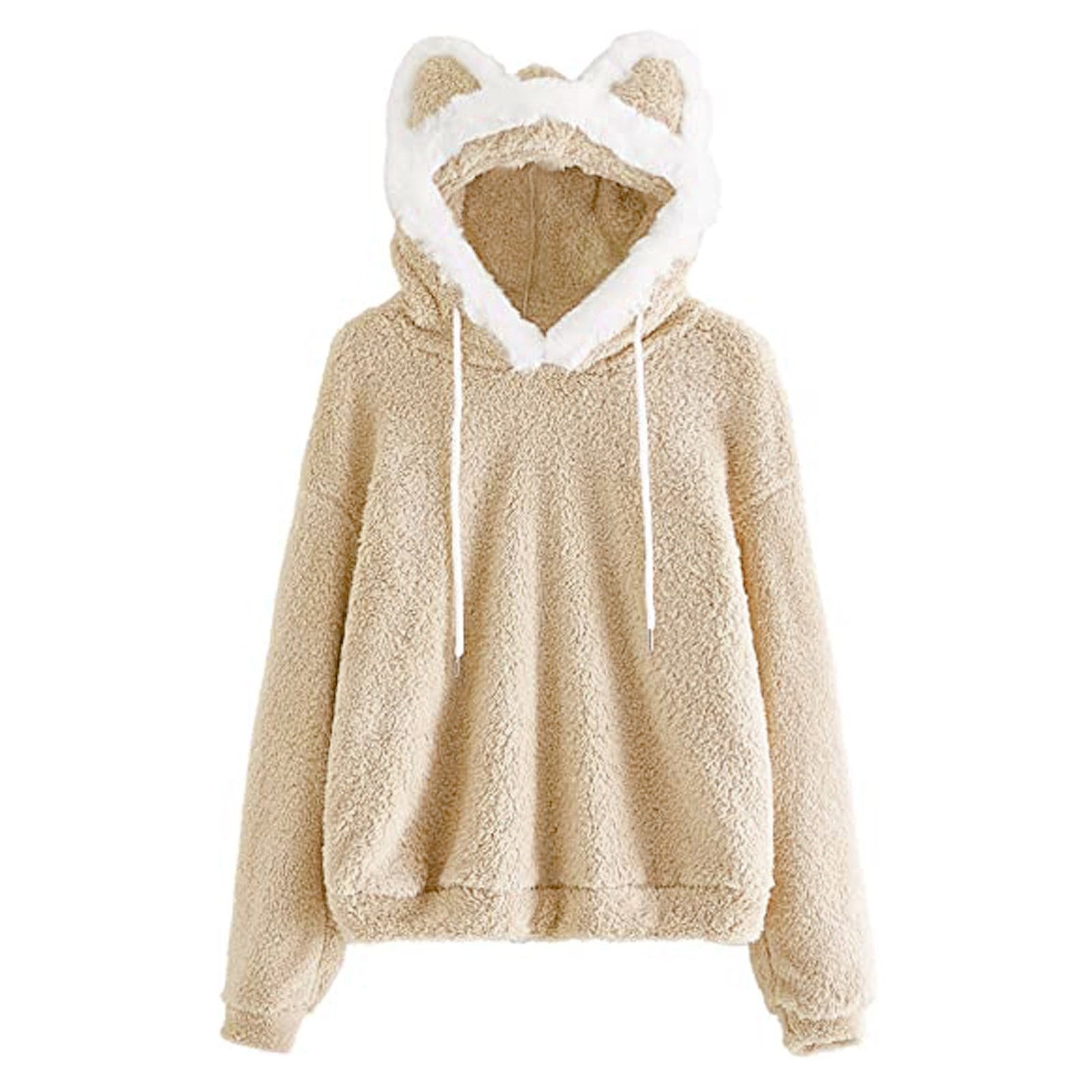 Fluffy Cat Hoodie - KHAKI / S