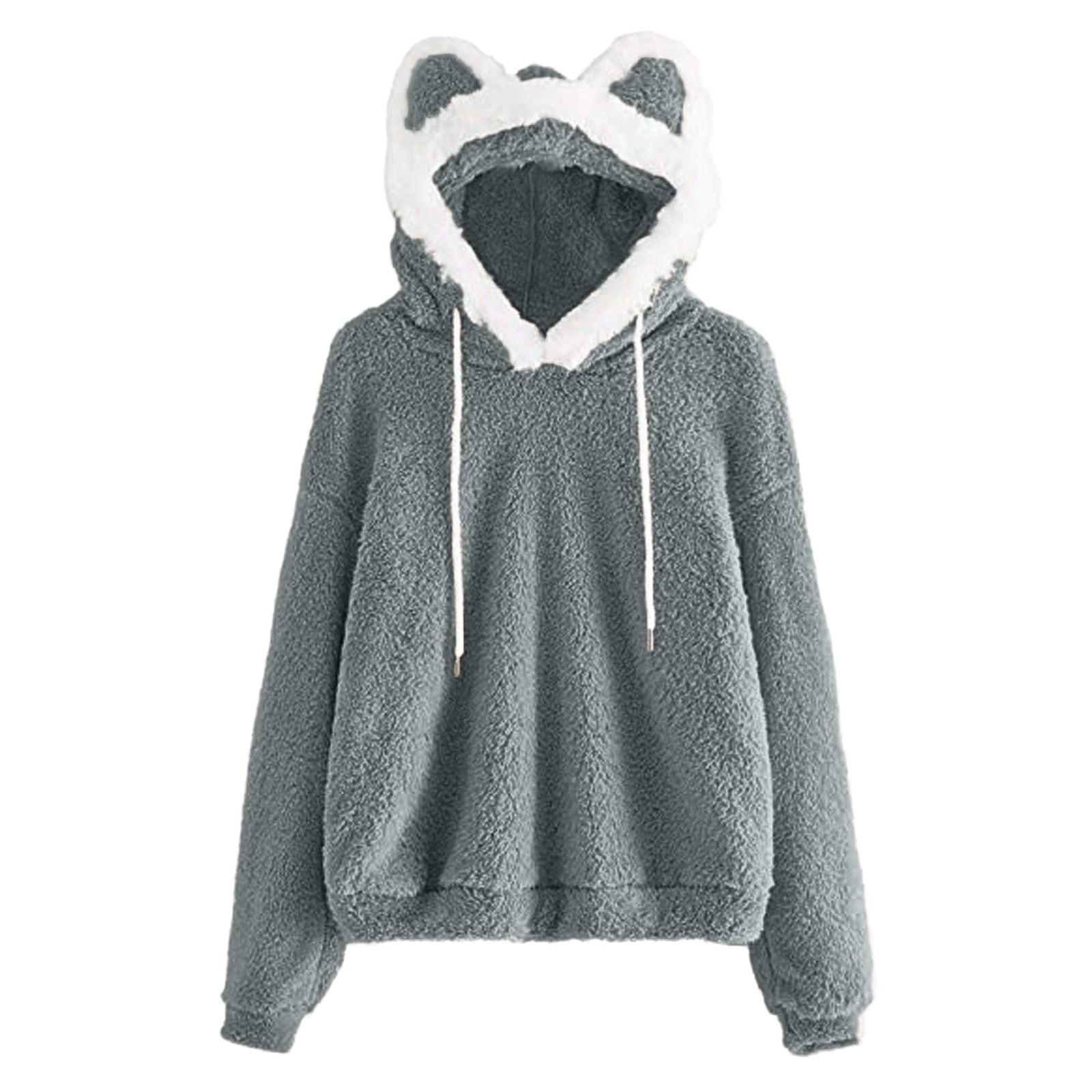 Fluffy Cat Hoodie - GRAY / S