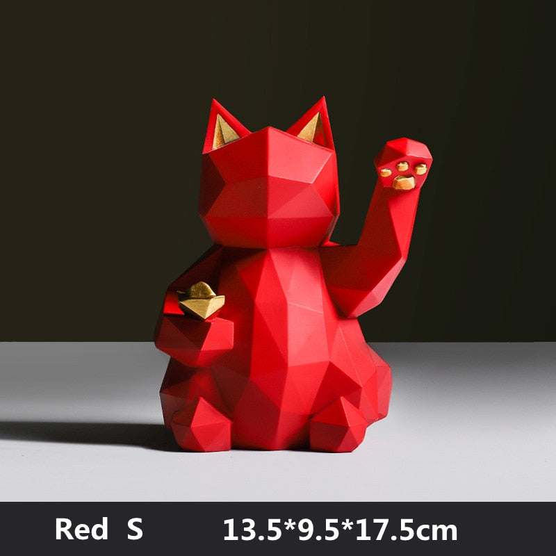 Geometric Maneki Neko - Red (Size S)